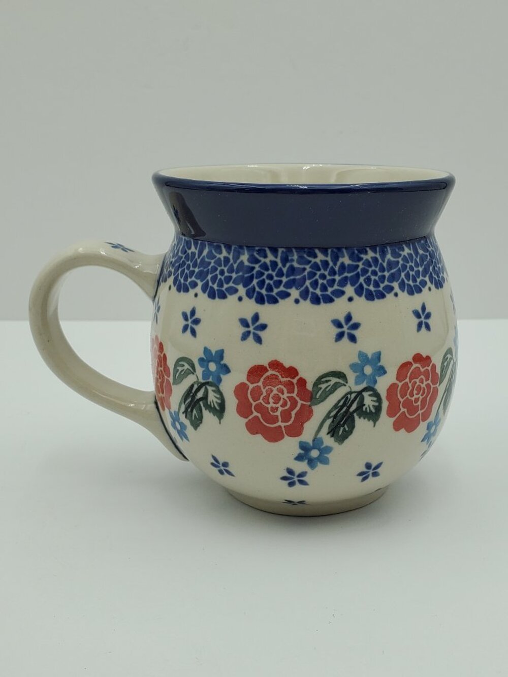 Polish Pottery 16 Ounce Rose Burst Bubble Mug Unikat Rosey Starburst Poppy Mug